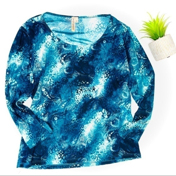 𝅺susan Lawrence Deep Teal Patterned Women’s Top - Picture 1 of 5